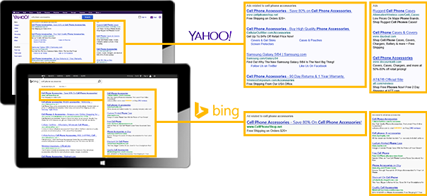 廣告將展示在 Bing 和 Yahoo! 的網(wǎng)頁搜索結(jié)果中